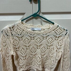 Zara Ivory Crochet Knit Sweater